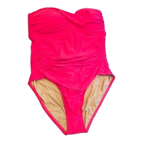 Athena Women's Solid Twist Bandeau One-Piece In Rose - Picture 2 of 12